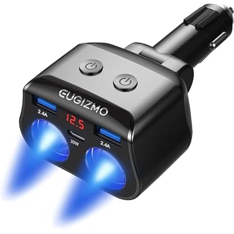 EUGIZMO Dual Car Charger Adapter, 200W Double Cigarette Lighter Adapter Outlet Dual Cigarette Lighter Plug Splitter USB Charger 12V Cigarette Lighter Socket Plug Splitter 2 Socket for Car Cover