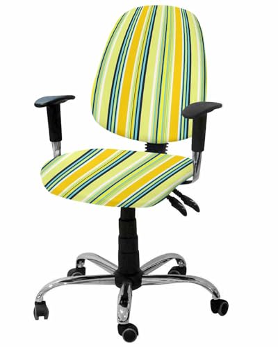 Yellow Green 2 Pieces Computer Office Chair Covers Set,Stretchable Desk Rotating Chair Seat Cushion Slipcover Back Covers,Boho Colorful Ombre Abstract Striped Art Slipcover Back Cover,Protectors Cover