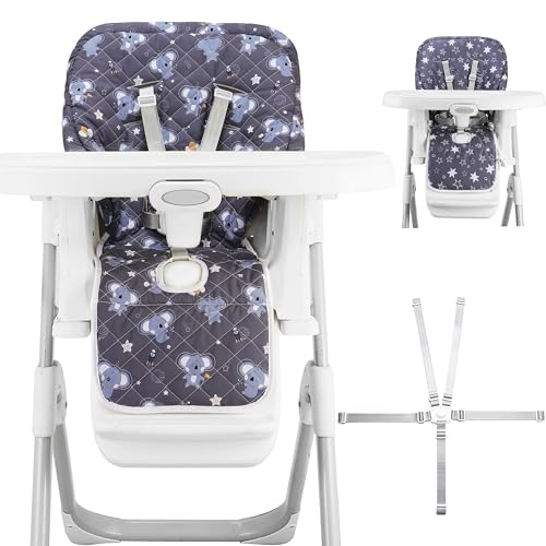 Lunobubo Baby High Chair Cover 2-in-1 Reversible, Includes 5-Point Harness Strap, Waterproof & Soft Dual-Side High Chair Pad Cushion, Machine...