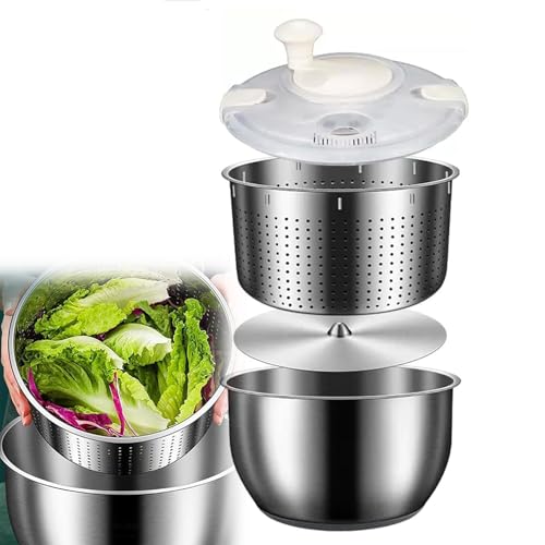 Lavadora de verduras grande de acero inoxidable de 6 L con tapa de polipropileno, ideal para pasta de frutas y patatas fritas, herramienta de cocina resistente para una preparación rápida y eficiente