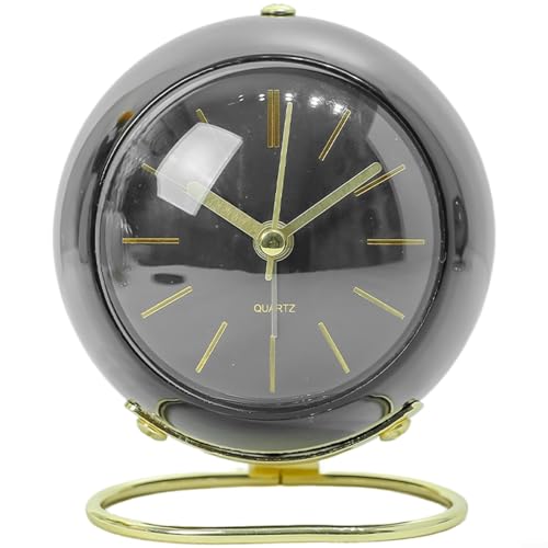 Fauhapyway Moderno reloj despertador de metal con movimiento silencioso y LED para luz nocturna, base redonda, decoración de mesita de noche para dormitorio, verde (azul oscuro)