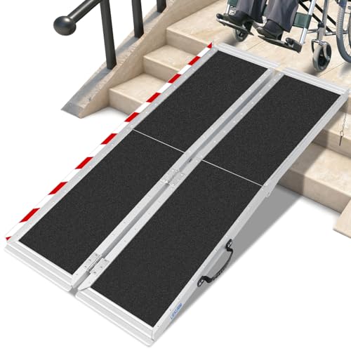 LIEKUMM Rollstuhlrampe 182,5 cm, 300 kg Tragkraft Aluminium Auffahrrampe rutschfest, Rollstuhlrampe für Treppen, Tragbare Rampe für Rollstuhl, Türschwellen, Zuhause