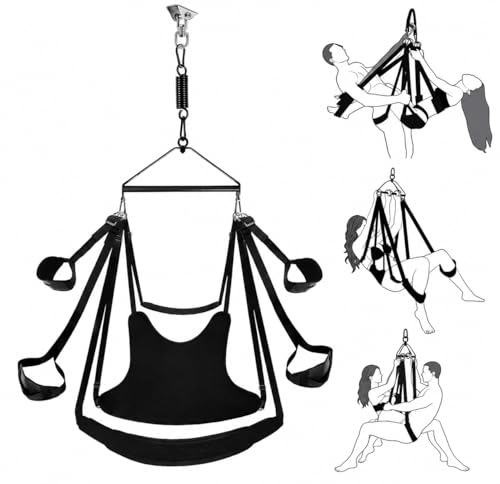 BDSM Liebesschaukel Set für Paare, 400kg Belastbar, 360° Drehbar mit Nackenstütze & Sitzkissen, Deckenhalterung inkl. Expansionsschrauben, Extra Breites Gepolstertes Leder, Verstellbare Schlaufen