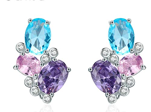 Boucles d'oreilles argent 925 clou géométrique avec zircon coloré idée cadeau femme idéal