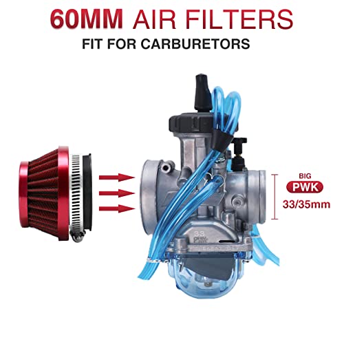 Image of 2PCS Motorcycle 60MM Air Intake Filter Universal Carburetor Air Filter Cleaner for Dirt Pit ATV SSR TTR Bike Breather Filter Fit for Many Different Carburetors (Red 60MM)