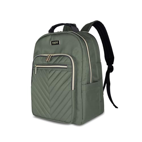 Image of Kenneth Cole REACTION Chelsea 2-Piece Bundle - 20 inch Chevron Expandable 8-Wheel Carry-On Suitcase & Matching 15 inch Laptop Backpack, Olive