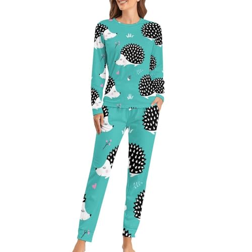 Pyjama femme hérisson en maille douce t-shirt manches longues et pantalon