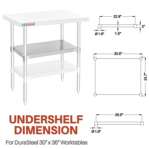 Image of DuraSteel Galvanized Under Shelf for Work Tables - Extra Adjustable Lower Shelf for 30 inch x 36 inch Stainless Steel and Wooden Worktables - Fits for use in Restaurant, Warehouse, Home, Kitchen, Garage