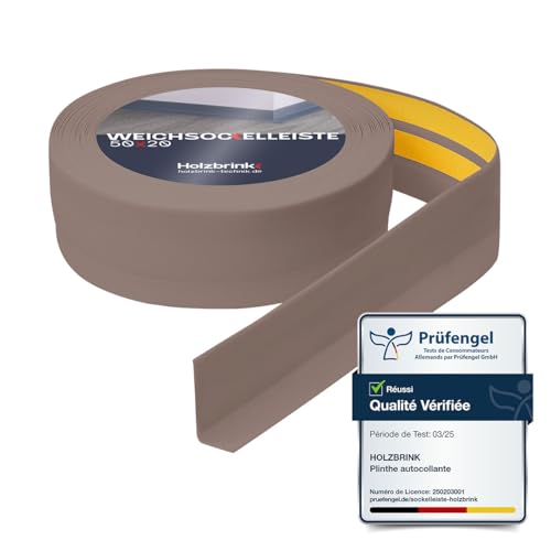 HOLZBRINK Plinthe souple autoadhésive 50x20mm, 5 m | Plinthe PVC pour finition plan de travail, sous-meubles| Cornière PVC flexible | Couleur : cappuccino