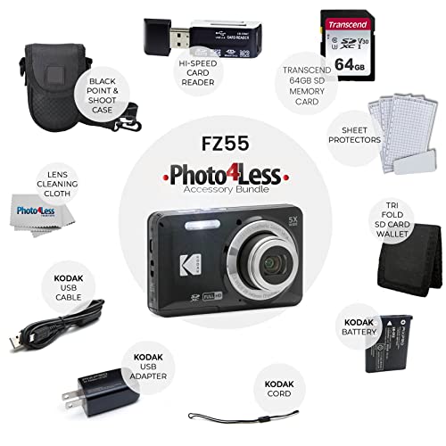 Kodak Pixpro Fz55 Digital Camera (Black) + Black Point & Shoot Camera Case + Transcend 64Gb Sd Memory Card + Tri-Fold Memory Card Wallet + Hi-Speed Sd Usb Card Reader + More! #TOP1