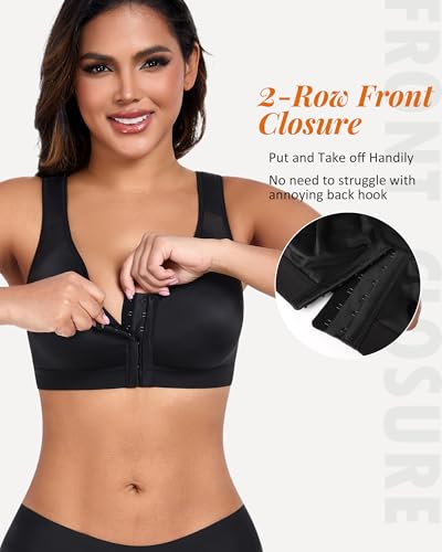 Image of HACI Women's Front Closure Posture Bra Full Coverage Back Support Everyday Wireless Comfy Unpadded Cup