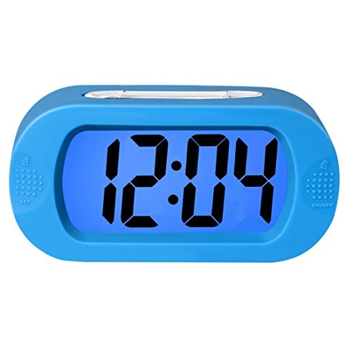 Lomanda Digital Alarm clock, Easy to Set Kids Alarm Clock Battery Operated Large LED Display Clock Silicone Cover with Backlight Snooze Bedrooms Great for Kids Boys Girls (Blue)