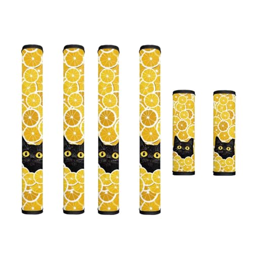 Image of Refrigerator Door Handle Covers Set of 6 Kitchen Electrical Appliance Decor Handles Keep Clean Anti-Slip Fridge Accessories Summer Home Decor, Black Cat Lemon Yellow