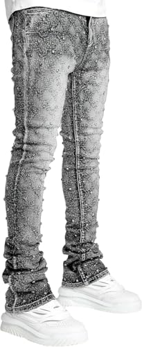 Men's Slim Fit Jeans Rhinestone Skinny Stacked Straight Leg Stretch Fit Stylish Denim Pants Y2K Vintage Grunge Hip Hop Pants2