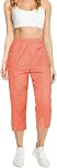 femiss Women’s Capri Pants, Elasticated Pull-On 3/4 Cropped Trousers with Zip & Button Pockets – Lightweight Soft Stretch Poly Cotton Blend, Casual Summer Wear for All-Day Comfort (Coral, 12)