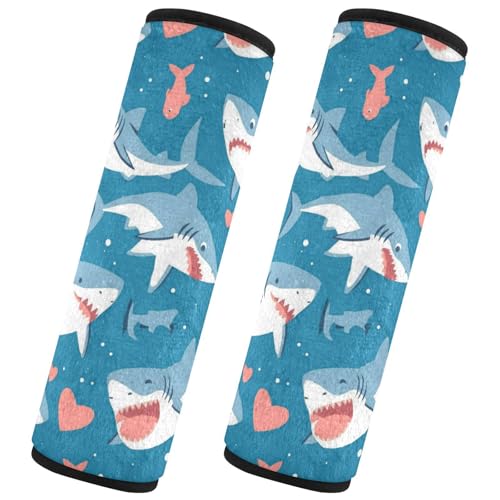 Seat Belt Covers 2 Pack Cute Sharks Car Seat Strap Covers Super Soft Hearts Car Seat Neck Cover for Boys Girls Adults Babies M