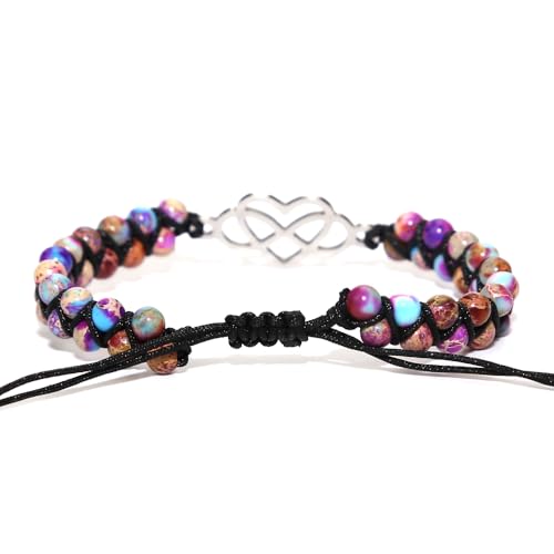Image of Women Boho Wrap Bracelet,Handmade Natural Stone Crystal Emperor Beads Heart Bracelet, Fashion Bohemian Jewelry Gift for Women