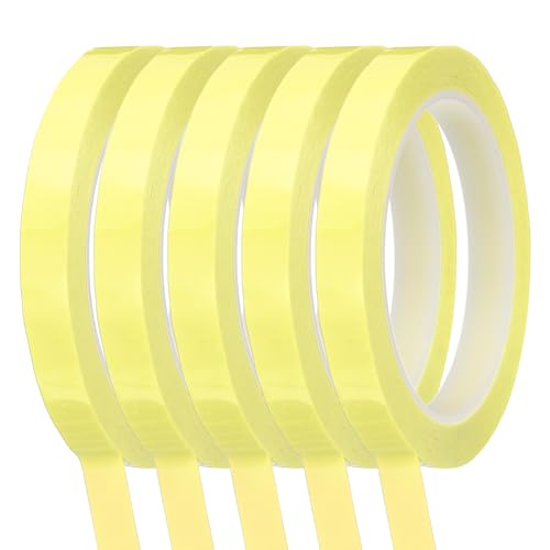 QUARKZMAN Cinta Para Pizarra Blanca 12mm Autoadhesiva Cinta Gráfica De Línea 66 Metros Pegatinas De Marcado De Cuadrícula Para Pizarra De Borrado En Seco, Amarillo Claro, Paquete De 5