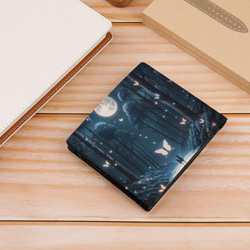 Black Light Fantasy Forest Wallet Elegant Leather Wallets with ID Window & 2 Card Slots, Slim Bifold Wallet for Men Women 5