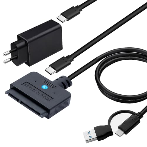 FARBOKO Adaptateur USB SATA avec bloc d'alimentation 30 W, adaptateur 2 en 1 USB C/USB 3.0 vers SATA pour disques durs 5 Gbps pour disques durs SSD 2,5 et 3,5 pouces (câble de 3,2 pieds/100 cm)