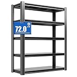 BIZOEIRON Schwerlastregal, 5 Etagen Lagerregal, Kellerregal Metall, TxBxH 40 x 90 x 183 cm, bis 1000 kg belastbar, Regal für Garage und Abstellraum, Steckregal, Werkstattregal, Schwarz