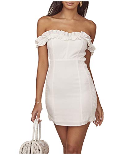 ASTR the label Women's Sleeveless Renata Smocked Bodycon Ruffle Mini Dress, White, L