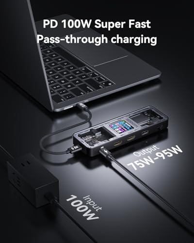 DOCKCASE Explorer Edition 10-in-1 USB C Hub, Dual 4K HDMI Docking Station for 2 Monitor, Gigabit Ethernet,1 USB-C and 3 USB-A Ports,100w PD, UHS-II TF/SD Card Reader for MacBook Pro, XPS, and More