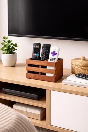 Image of Craft Expertise Wooden Remote Control Holder Stand for Living Room & Bedroom | 2 Compartment Remote Organizer for TV, Sofa & Side Table | Brown Wooden (2)