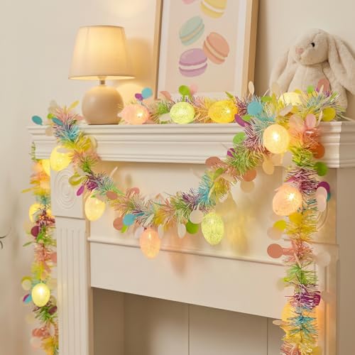Guirlande lumineuse de Pâques aux 20 grands œufs craquelés pastel 4 m