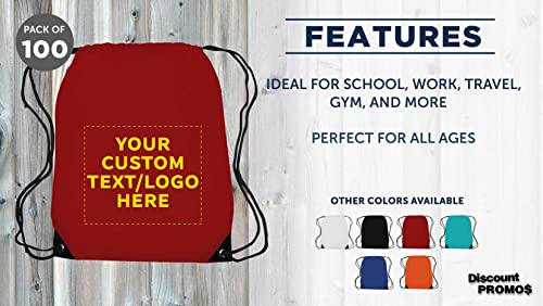 Discount Promos Custom Drawstring Backpack With Black Trim - 100 Pack - Personalized With Logo - Gym Bag, Soccer Shoes, Water Resistant - Red #TOP1