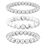 HOBT Pulsera de piedra de lava de ojo de tigre para hombre, pulsera elástica ajustable de 8/10 mm de piedra natural, regalos para cumpleaños, Navidad, aniversario, 8.5 inch, Cobre, No es una piedra