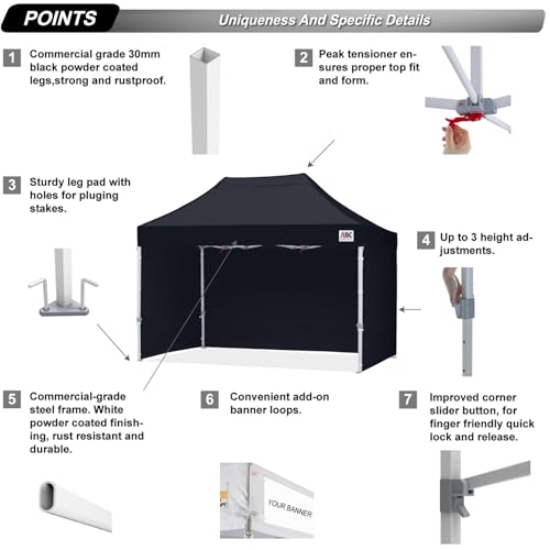 Image of ABCCANOPY Commercial Pop Up Canopy Tent with Sidewalls 8X12,Black