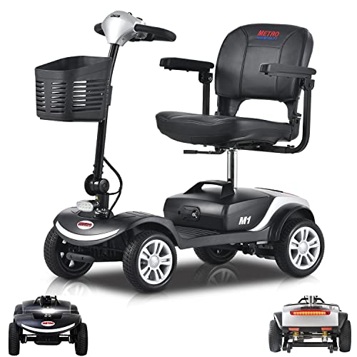 4 Wheel Mobility Scooter for Seniors with LED Light, Electric Medical Scooter for Adults, Lightweight and Compact for Travel, Power Extender Battery with Charging Basket, Silver