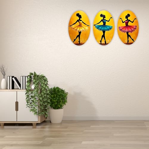 Image of GiftOday Abstract Art Dancers Wood Wall Hanging Decoration Items for Home & Kitchen Decor | Gifts | Wooden Wall Hanger | Mdf Wall Decoration for Living Room | Decor Items (Set of 3)