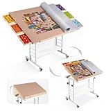 Tektalk 2000 Piece Foldable Jigsaw Puzzle Table with Angle & Height Adjustment, Jigsaw Board with 2 Felt Cover & 8 Sorting Drawers, Puzzle Easel with Legs, Enclosed with 4 Roller Wheels (White)