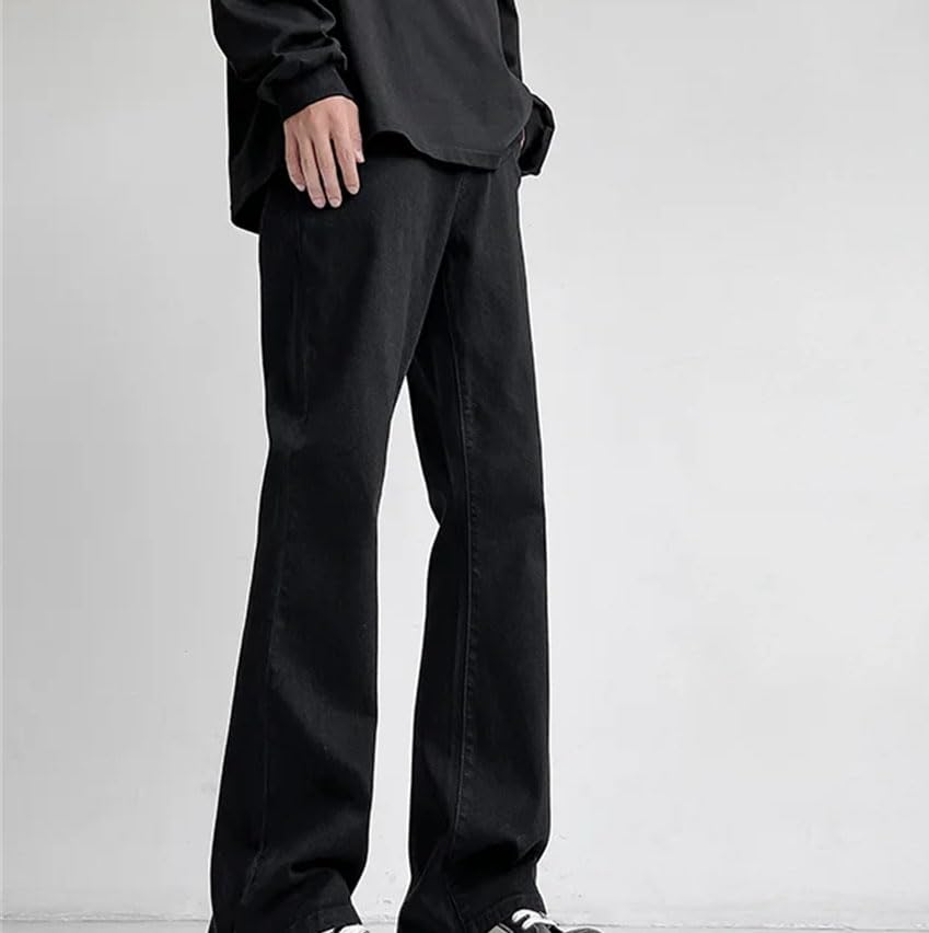 Men’S Loose Fit Straight Leg Denim Jeans with Zipper Fly Mid Waist High Street Sand Wash Pants3