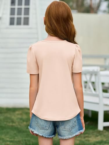 Image of Imily Bela Girls Pleated Short Sleeve T Shirts Kids Summer Crewneck Shirts Casual Tops Tees 5-14 Years