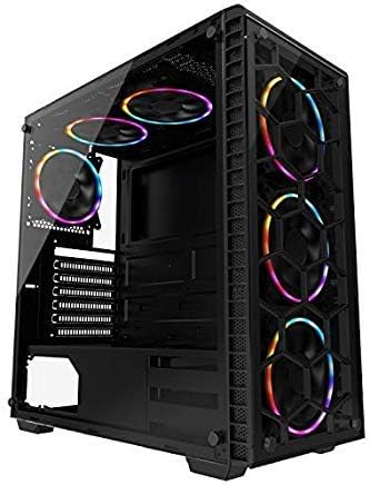 MUSETEX ATX Mid Tower PC Computer Gaming Case 6 RGB LED Fans 2 Translucent Tempered Glass,USB 3.0 Port & 2 x USB 2.0 Port,Water Cooling Radiator Support, Cable Management/Airflow, 903-6 RGB Fans