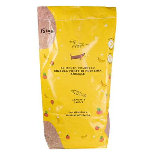 Crocchette Cani Monoproteiche Salmone Riso e Tapioca | 15Kg Croccantini Cani Adulti taglia Medio Grande | Mangime LOW GRAIN Secco Naturale per Cane | Prodotto in Italia | Hygge Dog