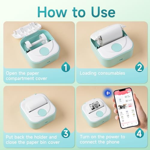 Image of Phomemo Sticker Printer, Q02 Print Pods Mini Printer Thermal Bluetooth Sticker Maker with 1 Rolls Paper, for DIY Creation, Study Notes, Memo, List, Work Plan,Journaling, Gifts