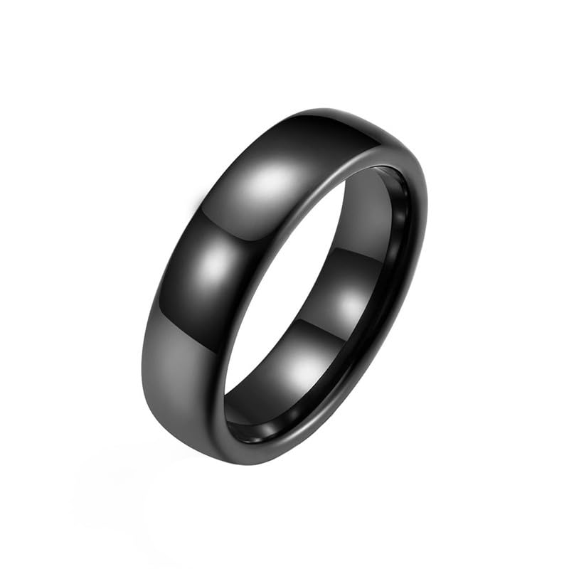 Joievievie 6MM Bague Anneau pour Homme Femme en Céramique Noire Lisse Bijoux Couple Fiançailles Mariage #51