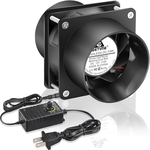 Image of GDSTIME 80mm Small 12V DC Axial Exhaust Fan with AC Plug, 3 Inch Flanges | Variable Speed, Dual Ball, High Speed, for Soldering, Laser Engraver, 3D Printer, DIY Cooling Ventilation Exhaust Projects
