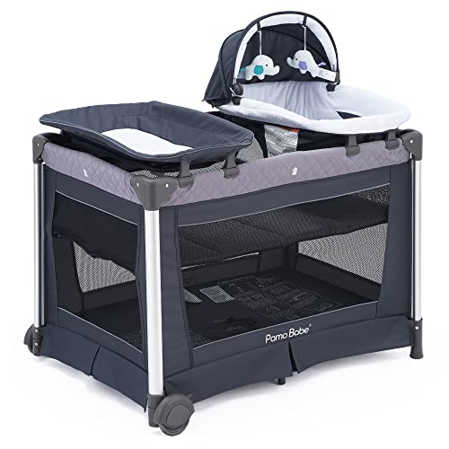 Image of Pamo Babe Deluxe Baby Playard with Foldable Mattress, Large Changing Table, Detachable Childcare Center (Grey)