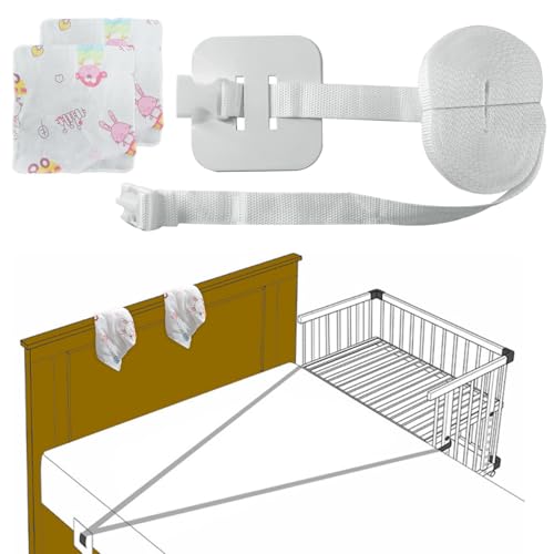 BORISCA 8M Cinghia per Lettino, Cinghie di Fissaggio per Lettino con 2 Mussole Asciugamani Bambini, Cinghia per Lettini a Molle Bianco, Cinghie Culla Letto, Protezione più Forte per Il Tuo Bambino