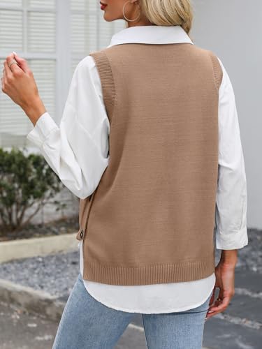 Image of ANRABESS Womens Sweater Vest Summer Sleeveless Crewneck Ribbed Knit Side Button Loose Pullover Tank Tops 2026 Fall Outfits