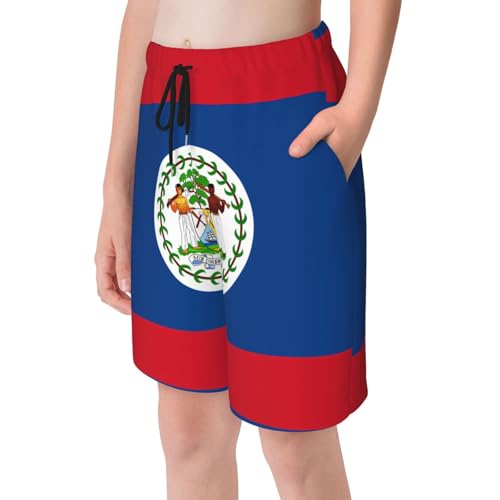 Belize Flag Youth Beach Pants, Soft and Breathable, with Drawstring Waist, Suitable for Sports and Leisure.4