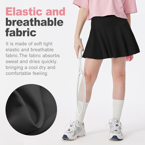 ZukoCert Girls Athletic Skort, Tennis Skirt for Girls with Spandex Shorts, Lightweight Kids Black Tennis Skirts with Pockets3