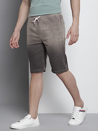 Image of The Indian Garage Co Men Regular Fit Solid Mid-Rise Denim Shorts