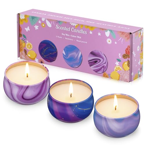 3 Pack Scented Candles, 2.5 oz Aromatherapy Candles with Floral Scents,Soy Candles Set with 72H Burning Time,Ideal Gift for Womens(Lemon+Sage+Peony&Cherry Blossom)