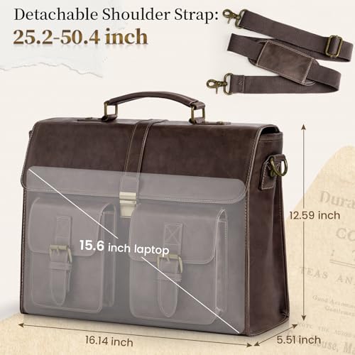 Image of RAINSMORE Mens Messenger Bag 15.6 Inch Leather Vintage Laptop Briefcase Waterproof Computer Laptop Bag Leather Satchel Bag Large Shoulder Bag for Office Work Travel College, Coffee